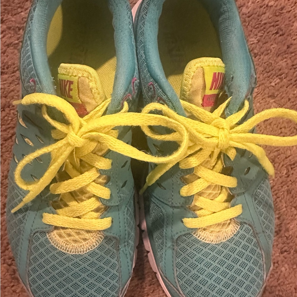 Nike Flex Run Turquoise and Neon Yellow Shoes
